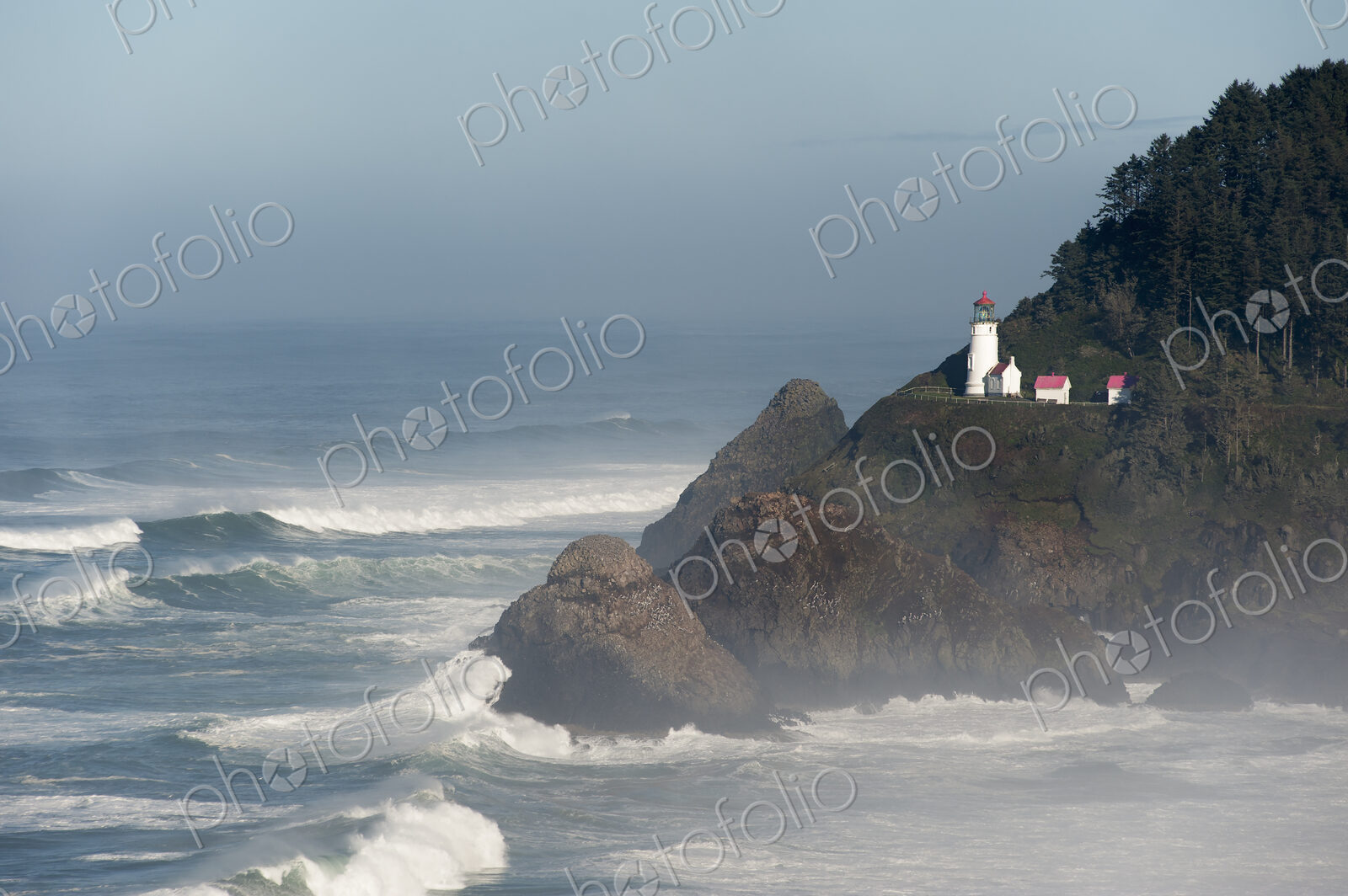 Heceta Head historic lighthouse on the Pacific coastline.