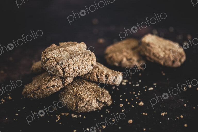 High angle close up of freshly baked chocolate cookies.