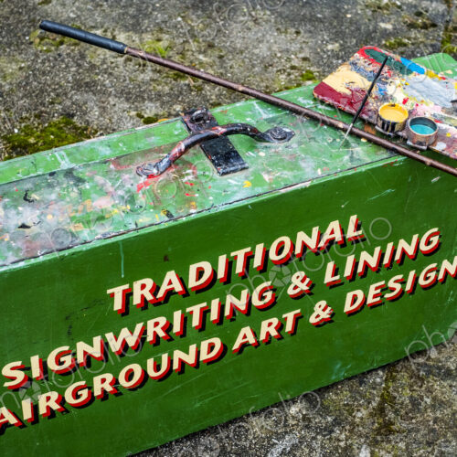 High angle close up of painting materials on green metal toolbox of traditional… High angle close up of painting materials on green metal toolbox of traditional…