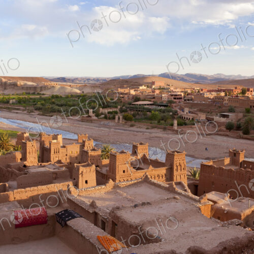 High angle view across rooftops of Ait Ben Haddou Ksar, Atlas Mountains, Morocco. High angle view across rooftops of Ait Ben Haddou Ksar, Atlas Mountains, Morocco.
