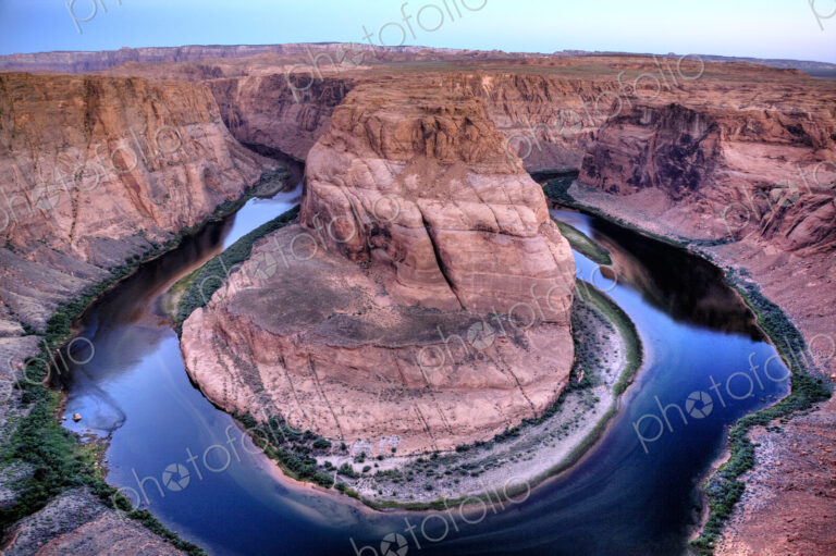 High angle view of Horseshoe Bend river and rock formations, Page, Arizona, United States