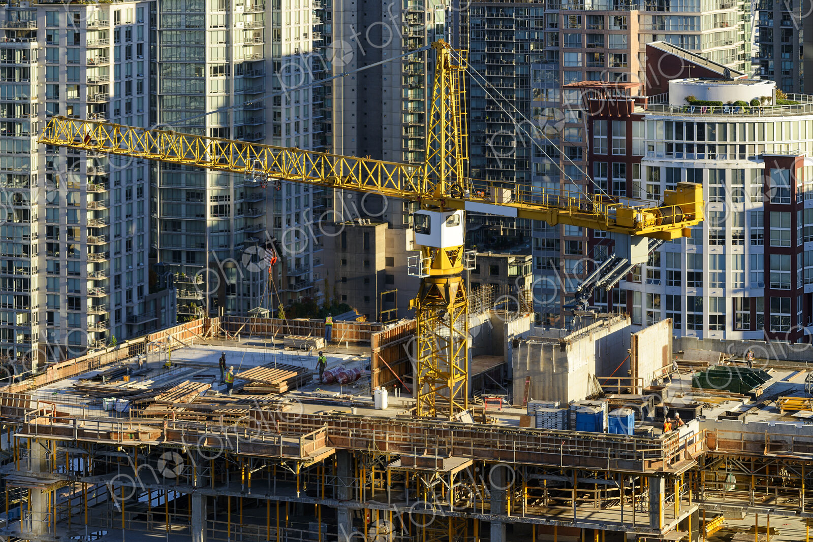 High angle view of crane building highrise building