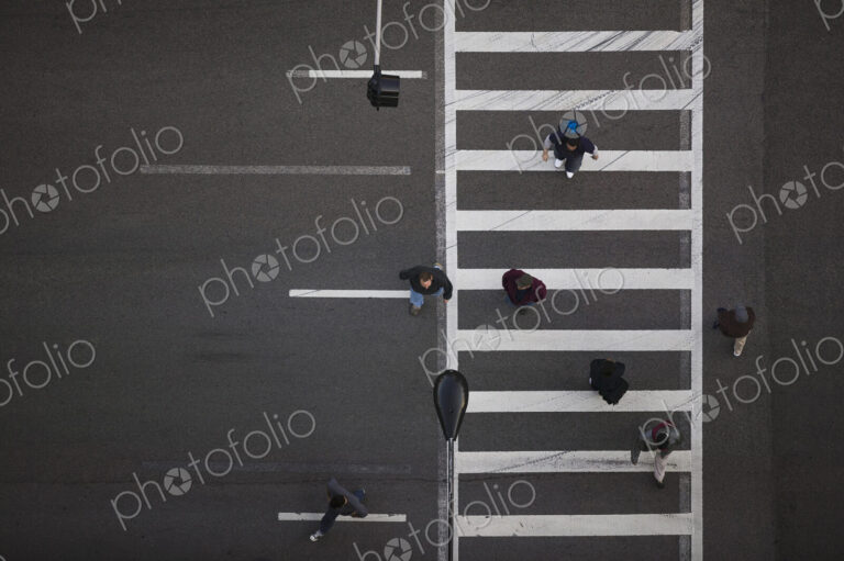 High angle view of pedestrians crossing street