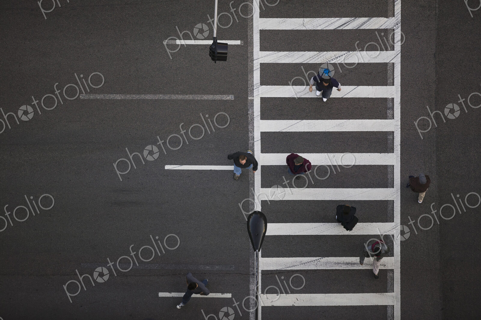High angle view of pedestrians crossing street