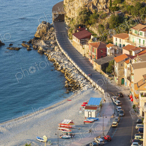 High angle view of seaside town with sandy beach on the Mediterranean coast. High angle view of seaside town with sandy beach on the Mediterranean coast.
