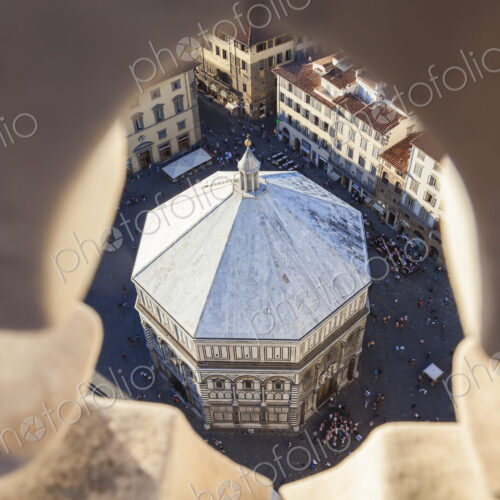 High angle view of the baptistry in Piazza del Duomo, Florence, Italy. High angle view of the baptistry in Piazza del Duomo, Florence, Italy.