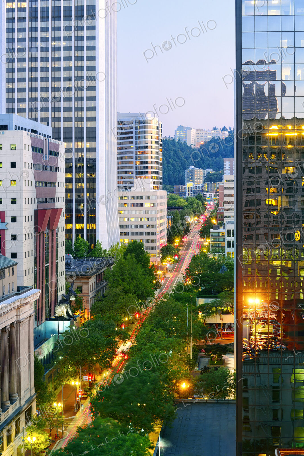 High angle view of traffic in downtown Portland, Oregon, United States