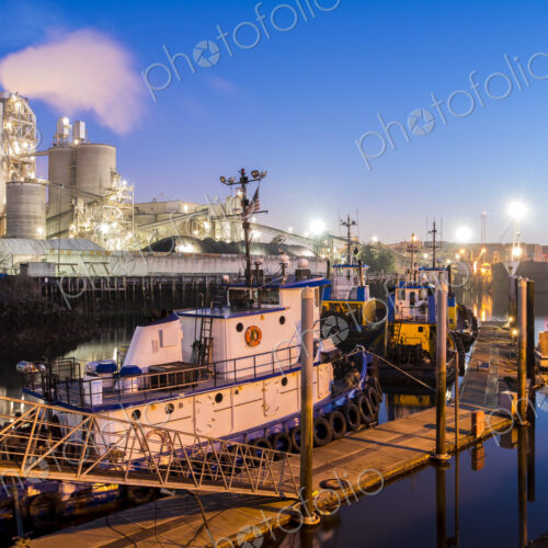 High angle view of tugboat docked in harbor