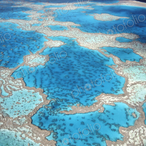 High angle view of turquoise Great Barrier Reef in the Pacific ocean, Australia. High angle view of turquoise Great Barrier Reef in the Pacific ocean, Australia.