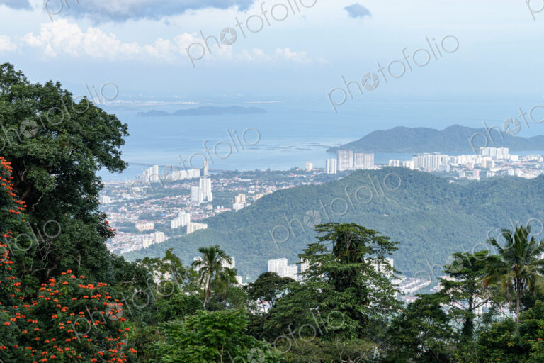High angle view over Georgetown, Penang, Malaysia.
