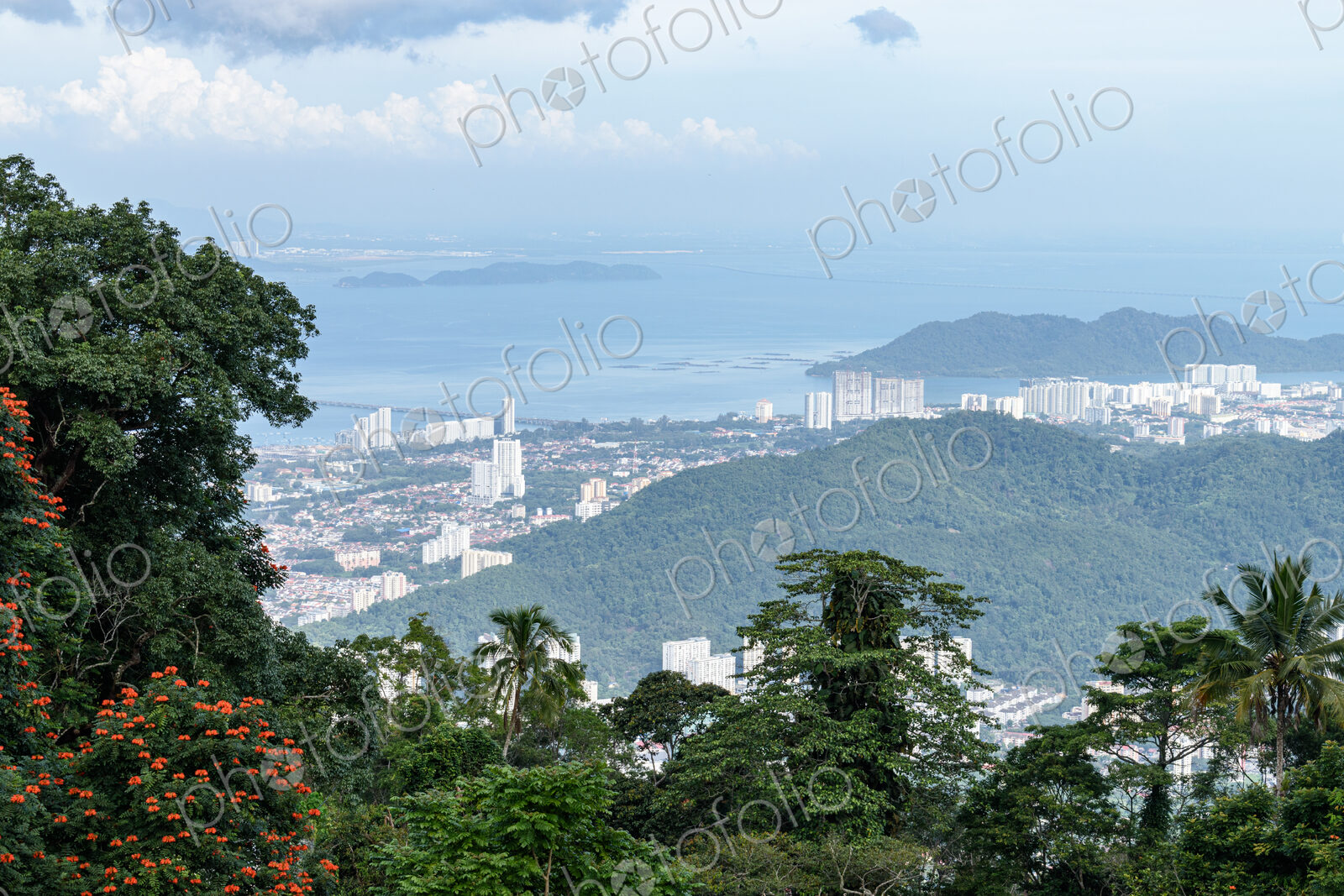 High angle view over Georgetown, Penang, Malaysia.