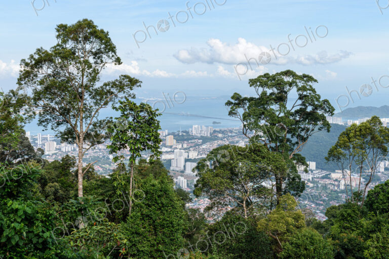 High angle view over Georgetown, Penang, Malaysia.