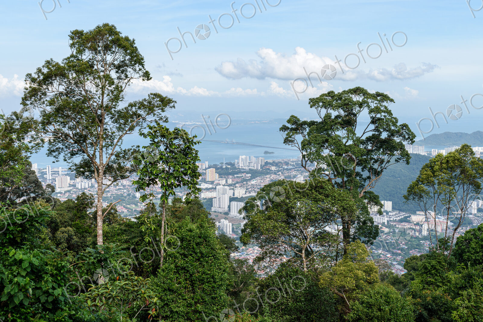 High angle view over Georgetown, Penang, Malaysia.