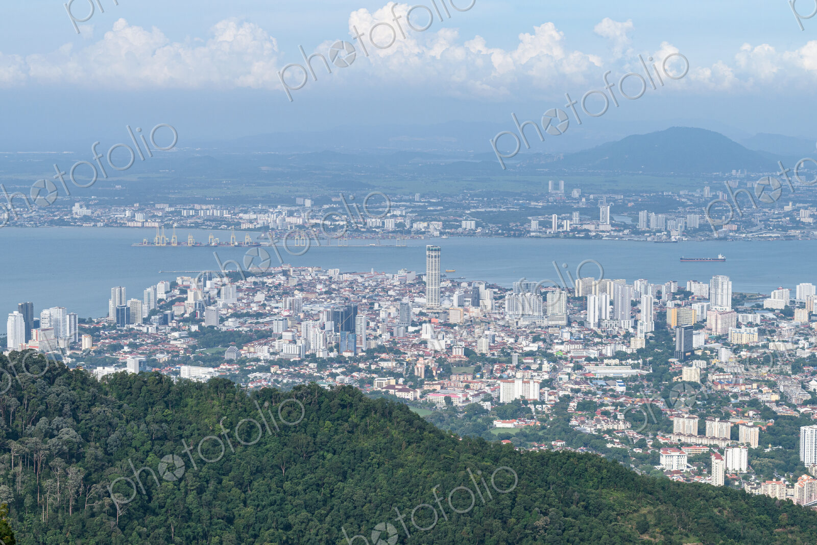 High angle view over Georgetown, Penang, Malaysia.
