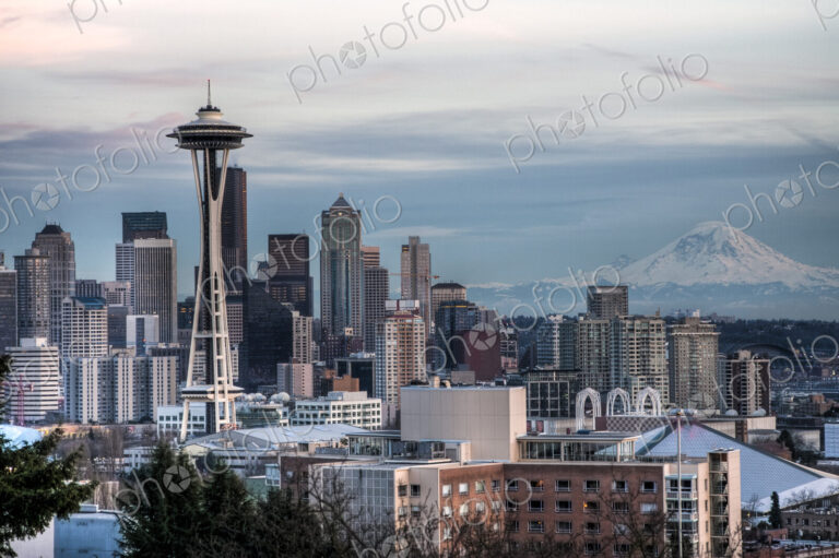 High rise buildings in Seattle city skyline, Washington, United States