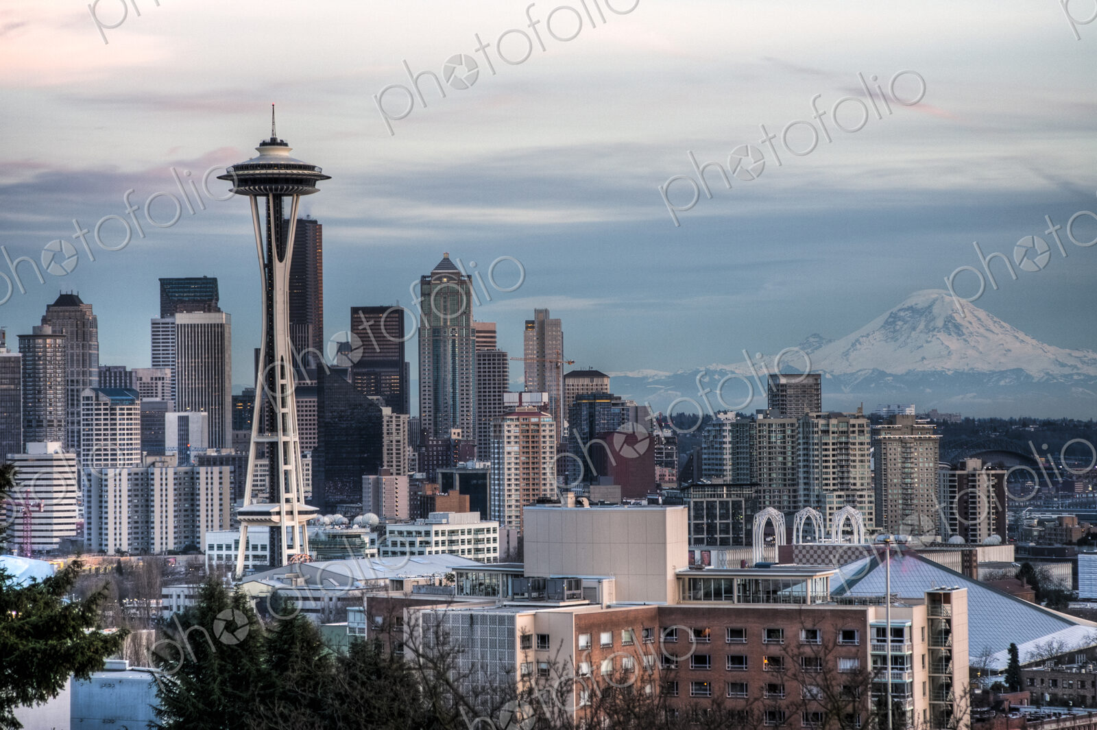 High rise buildings in Seattle city skyline, Washington, United States