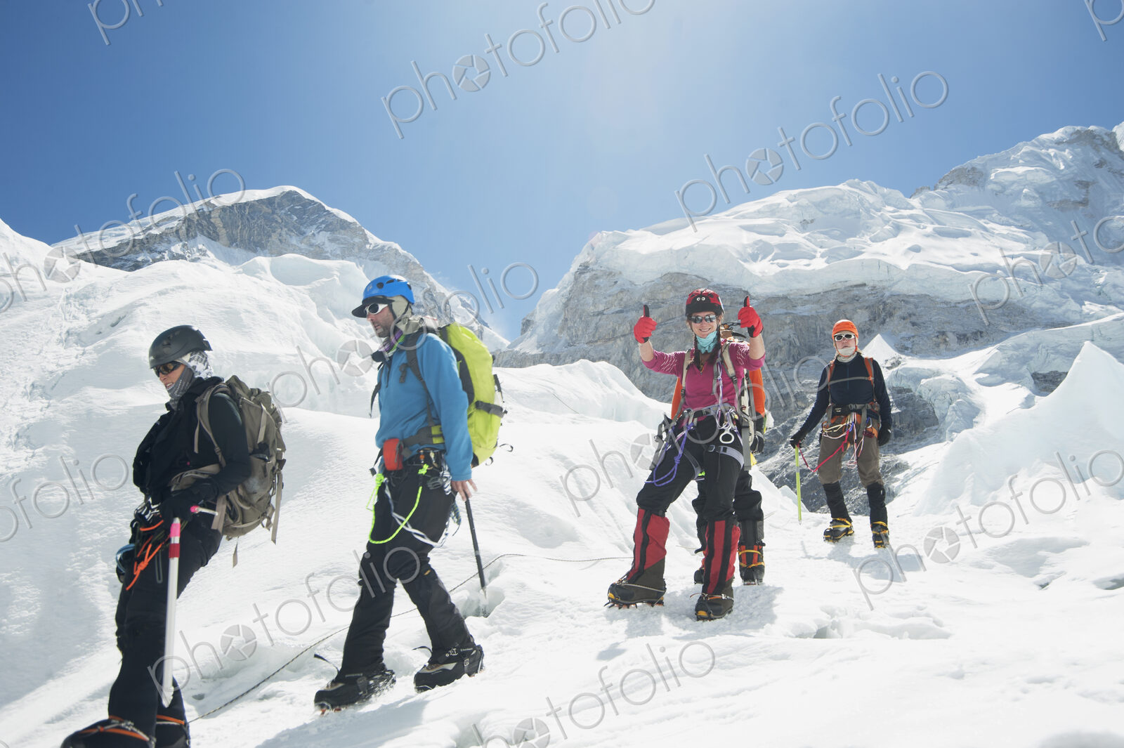 Hikers backpacking on mountain, Everest, Khumbu region, Nepal