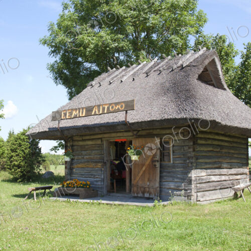 Historic Barn with a thatched roof in a museum of rural life