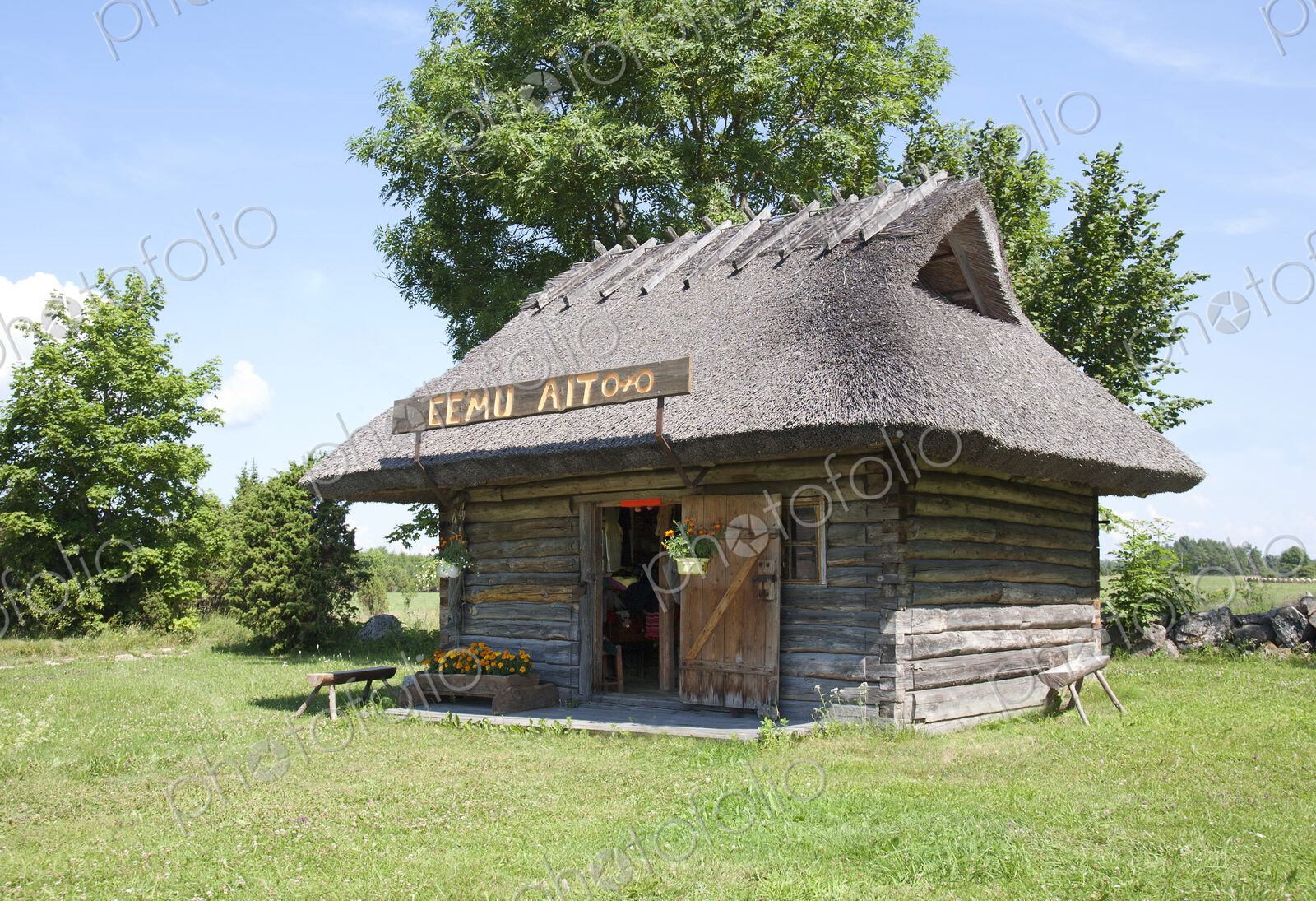 Historic Barn with a thatched roof in a museum of rural life