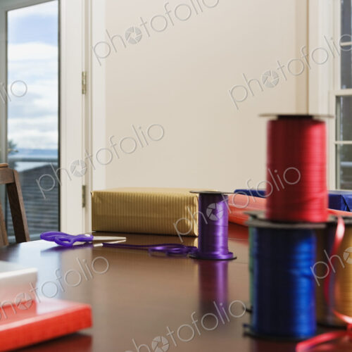 Holiday Ribbon on Table Holiday Ribbon on Table