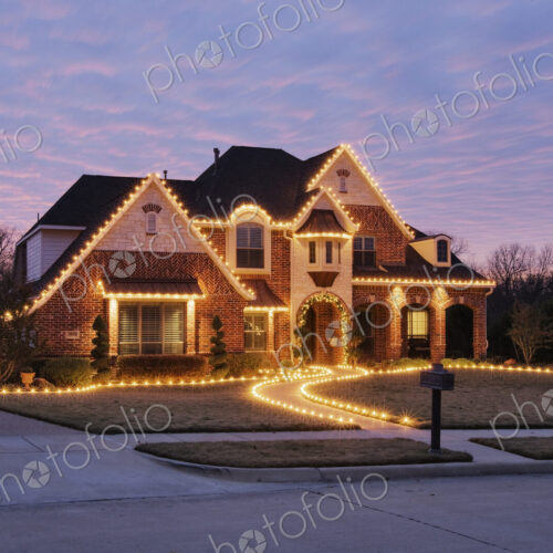 Home Decorated with Christmas Lights