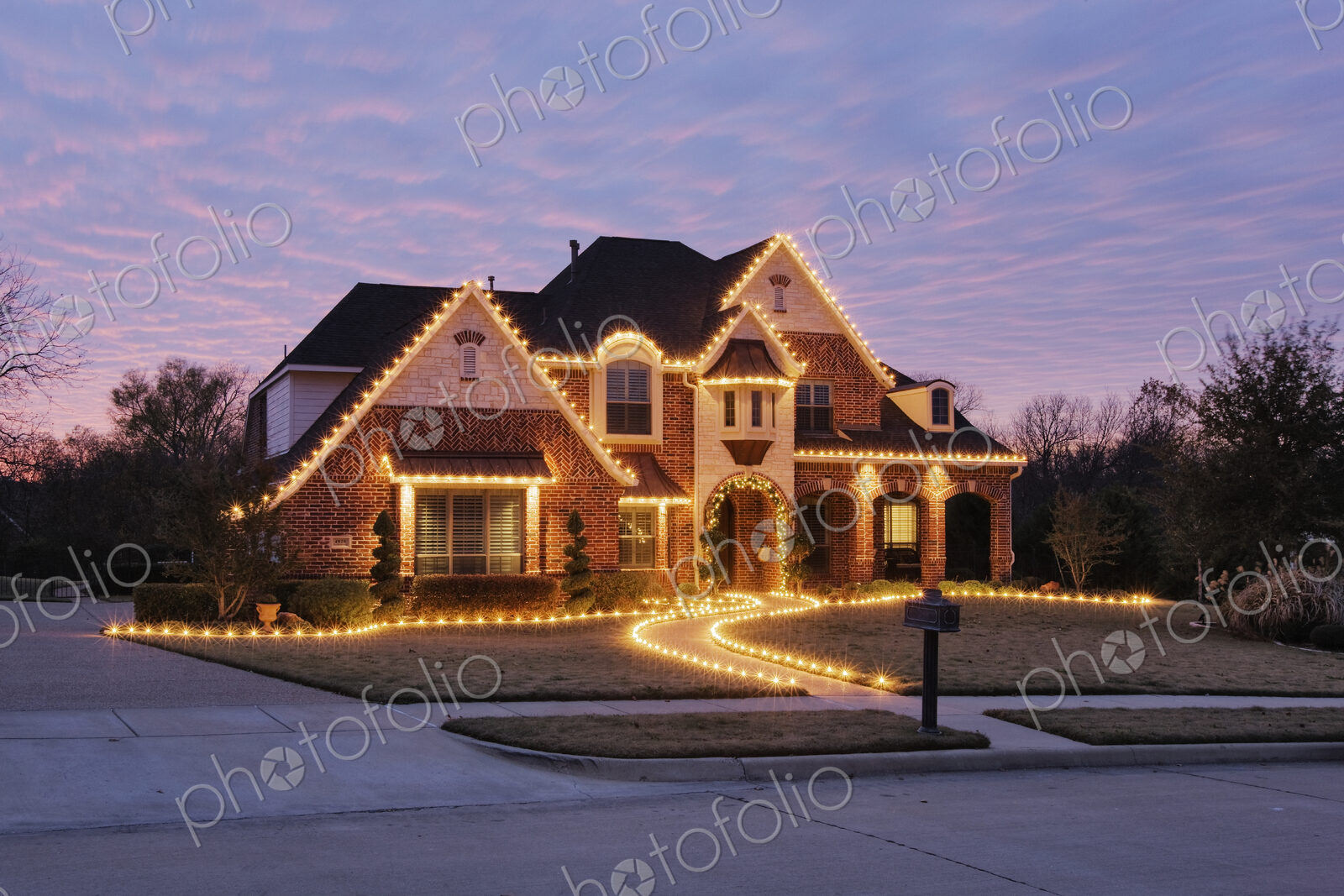 Home Decorated with Christmas Lights