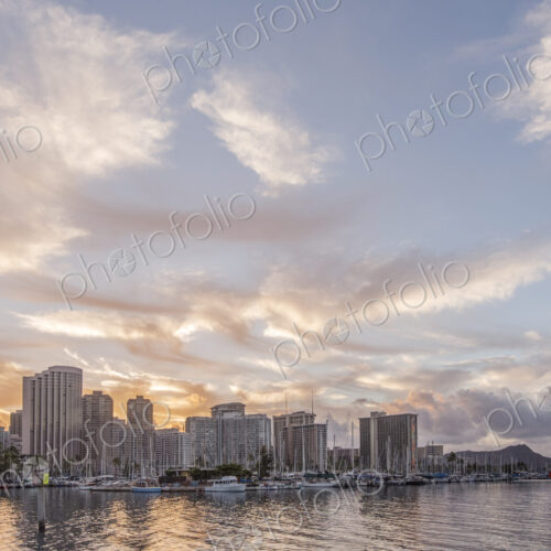 Honolulu city skyline over ocean, Hawaii, United States Honolulu city skyline over ocean, Hawaii, United States