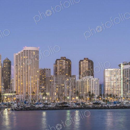 Honolulu city skyline reflection in ocean, Hawaii, United States Honolulu city skyline reflection in ocean, Hawaii, United States