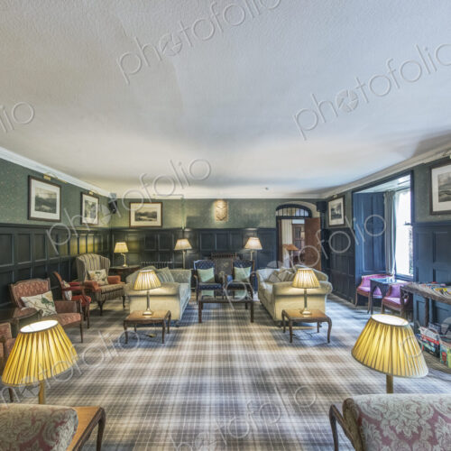 Hotel lounge with Scottish themed decoration, including tartan carpet. Hotel lounge with Scottish themed decoration, including tartan carpet.