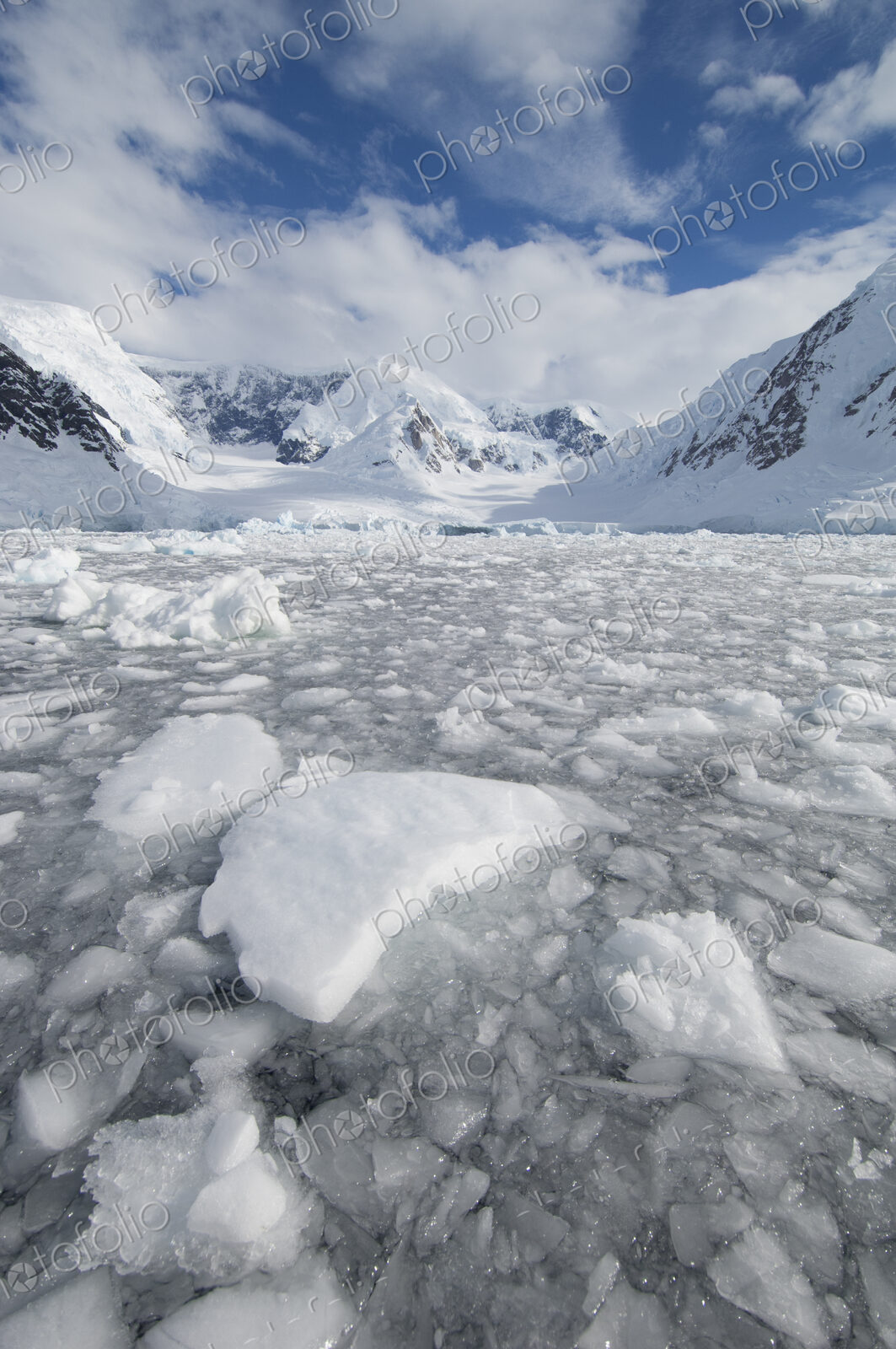 Ice at the base of a glacier in Wilhelmina Bay, Antarctica.