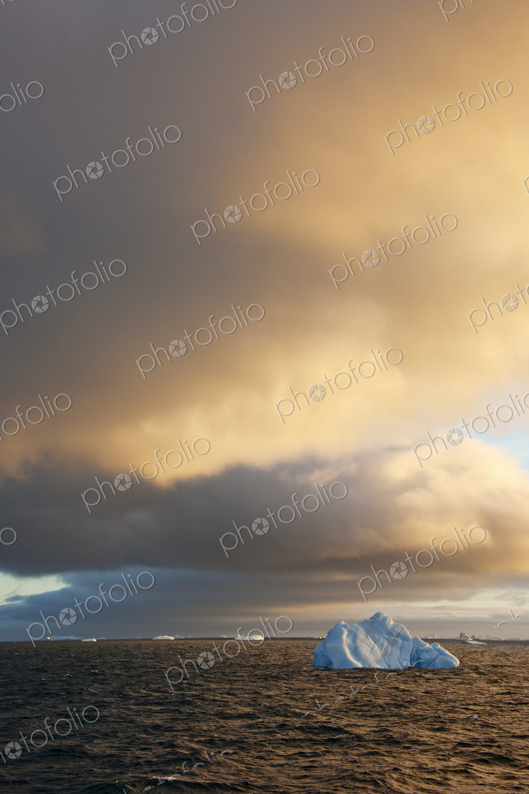 Icebergs at sunrise in the Weddell Sea, Antarctica.