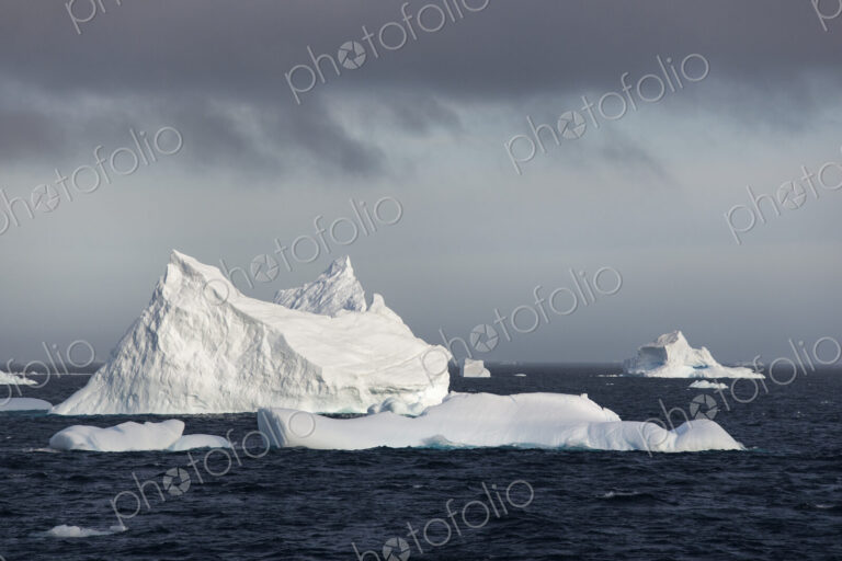 Icebergs on the waters of the Southern Ocean.