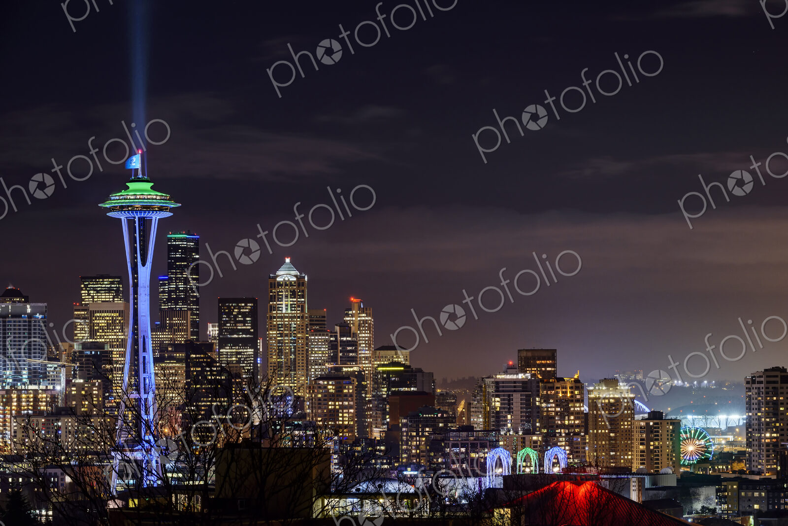 Illuminated cityscape, Seattle, Washington, United States