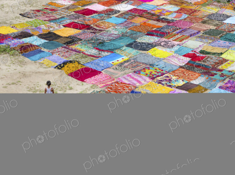India, Agra, drying washed sari s in the sun.