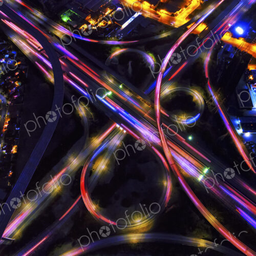 Infinity Intersection, an aerial view of the freeways in Los Angeles.