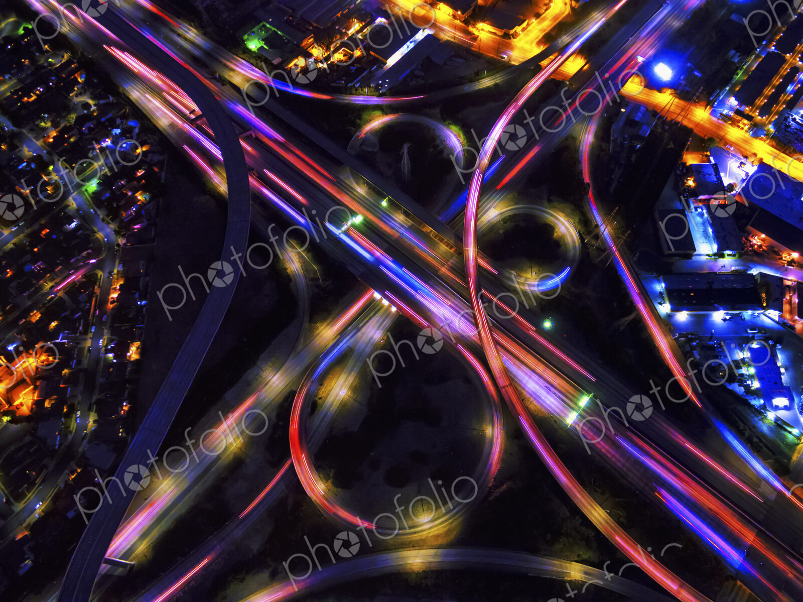 Infinity Intersection, an aerial view of the freeways in Los Angeles.