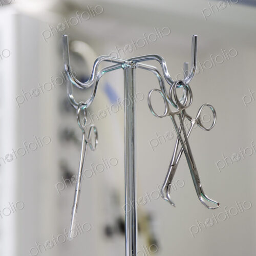 Instruments on a metal stand in an operating theatre in a new hospital. Instruments on a metal stand in an operating theatre in a new hospital.