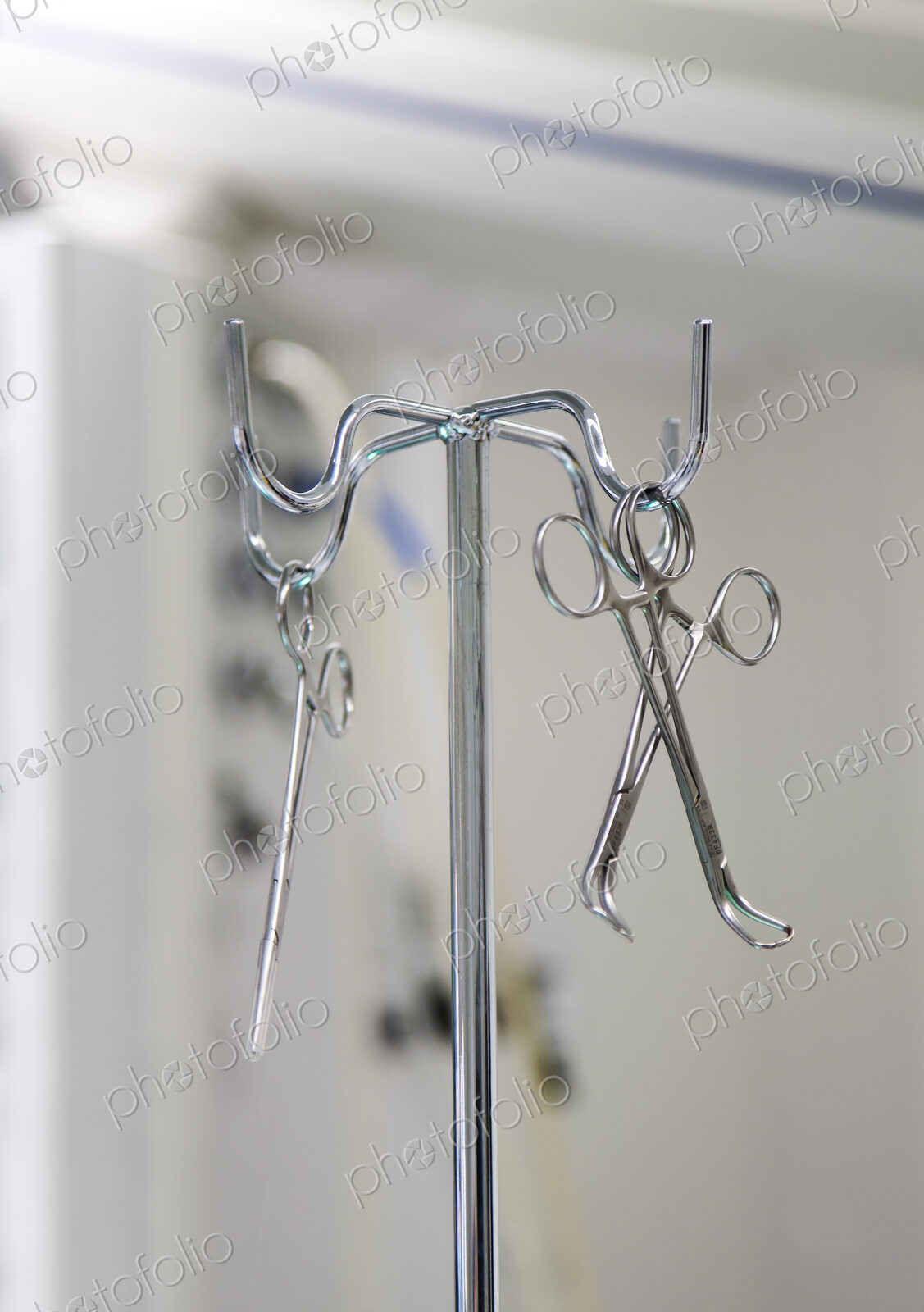 Instruments on a metal stand in an operating theatre in a new hospital.