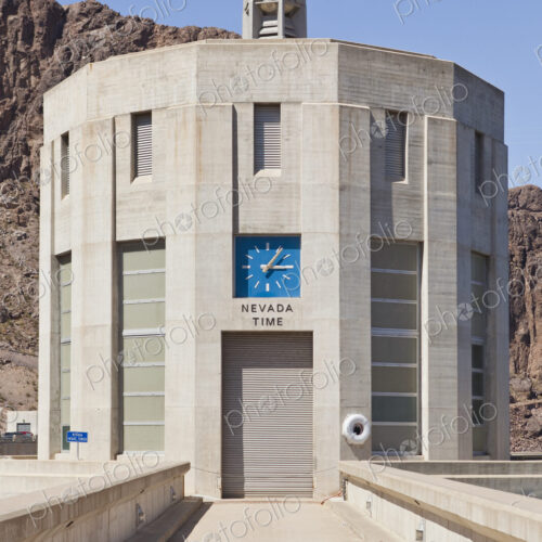 Intake tower exterior and pedestrian bridge at Hoover Dam and Lake Mead, a power… Intake tower exterior and pedestrian bridge at Hoover Dam and Lake Mead, a power…