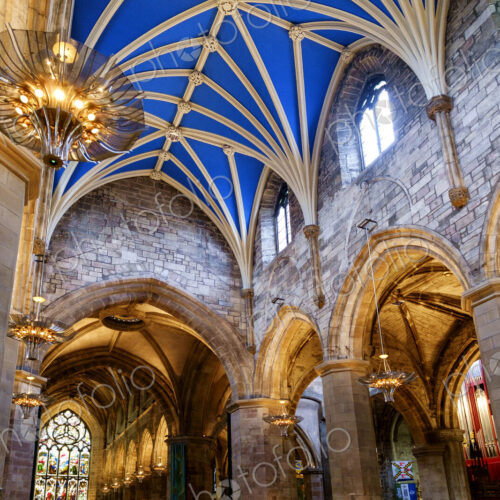 Interior of a church with blue painted vaulted ceiling Interior of a church with blue painted vaulted ceiling