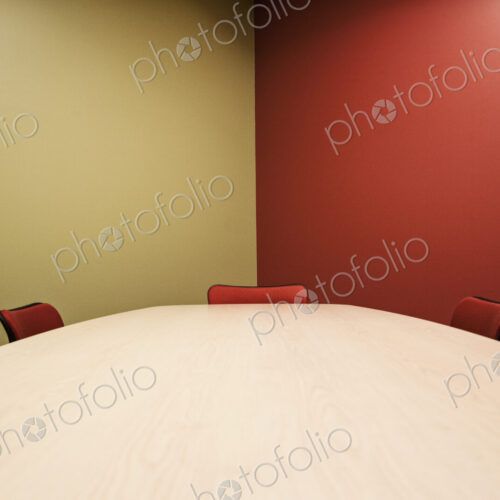 Interior of a very colorful office conference room.