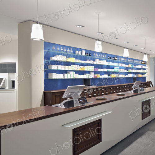 Interior of empty modern pharmacy Interior of empty modern pharmacy
