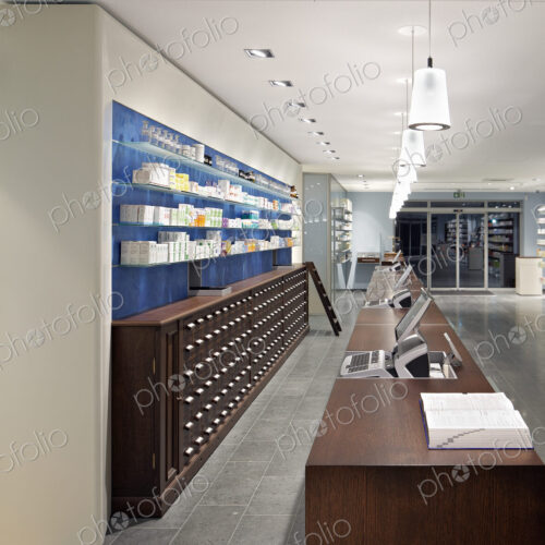 Interior of empty modern pharmacy Interior of empty modern pharmacy