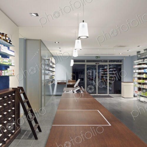 Interior of empty modern pharmacy Interior of empty modern pharmacy