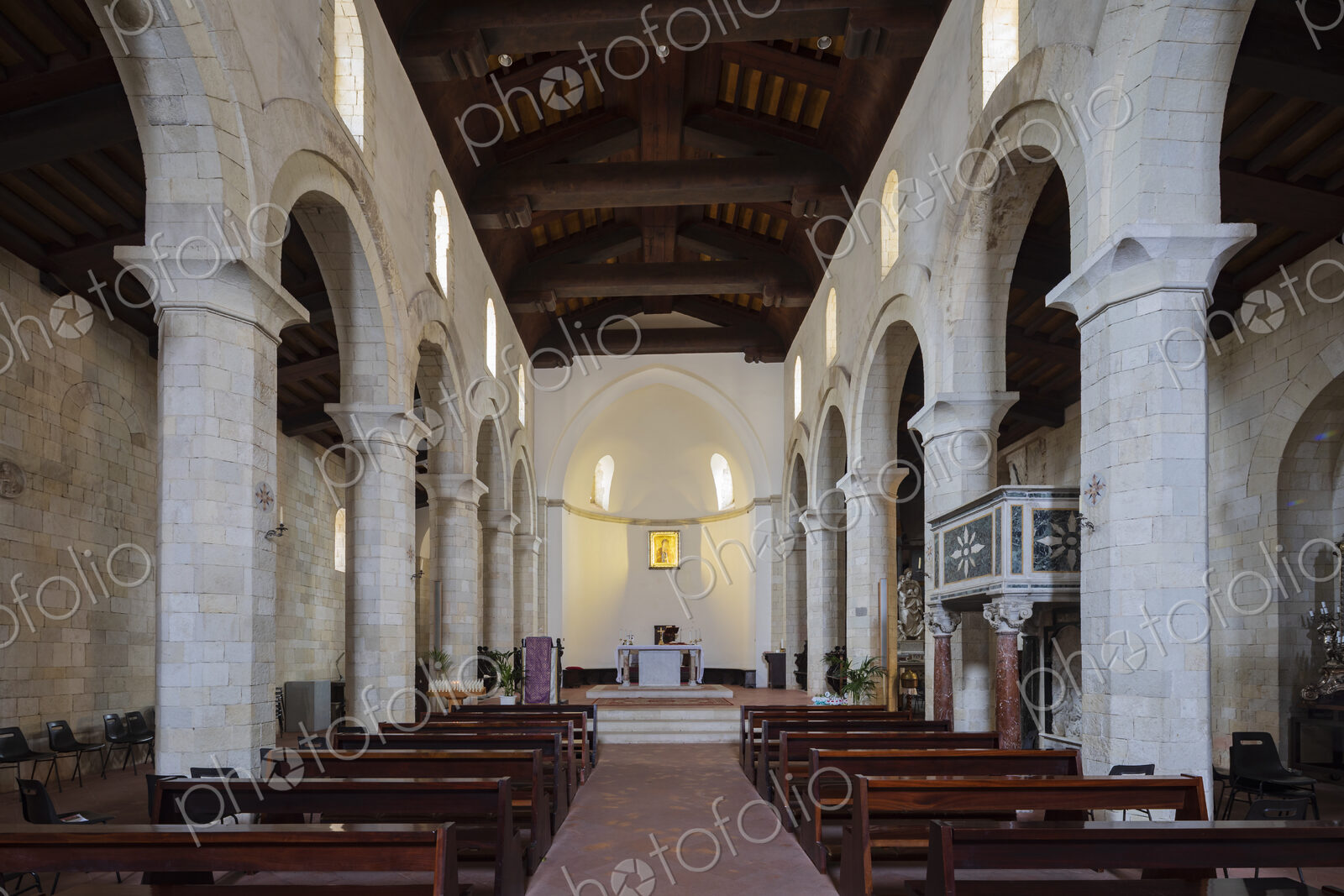 Interior of the 12th century Cathedral of the Blessed Virgin Mary of Romania, view to…