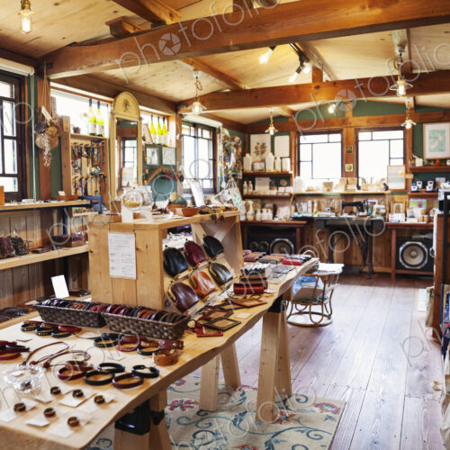 Interior view of a leather shop selling belts, bracelets and handbags. Interior view of a leather shop selling belts, bracelets and handbags.