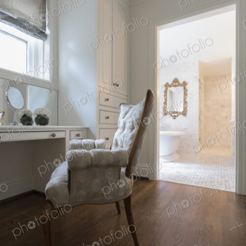 Interior view of a powder room and bathroom in a house in Virginia, USA.
