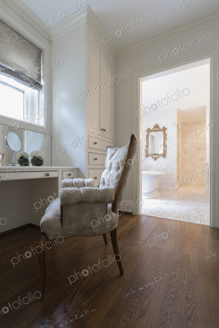 Interior view of a powder room and bathroom in a house in Virginia, USA.