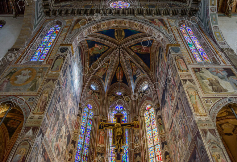 Interior view of the frescoes in Santa Maria Novella church in Florence, Italy.