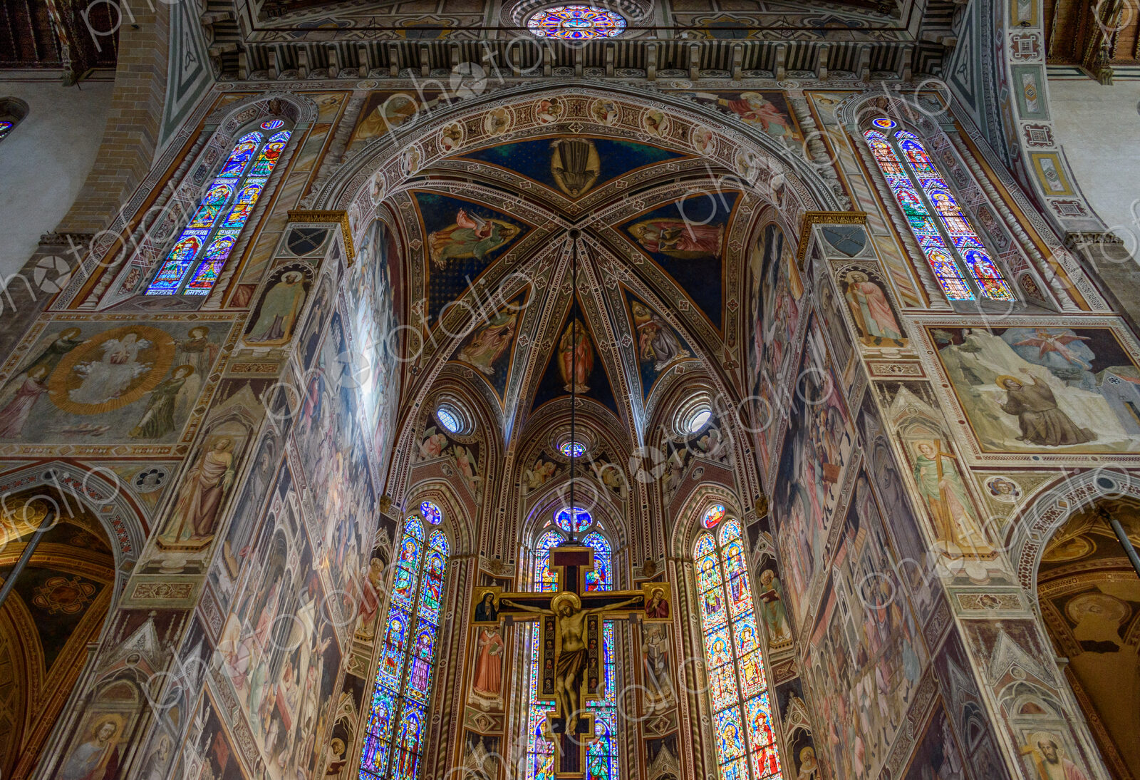 Interior view of the frescoes in Santa Maria Novella church in Florence, Italy.